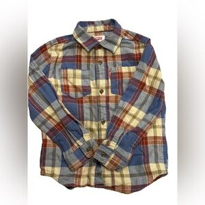 Levi’s Boys Plaid Flannel Shirt Size 5-6 Years Button Front Long Sleeve EUC